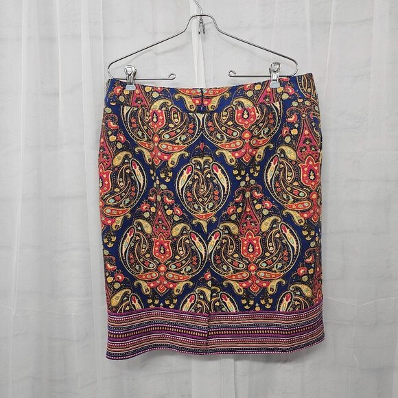 Merona Skirt Pencil Blue Paisley Retro Festival Boho 14 - Picture 6 of 13